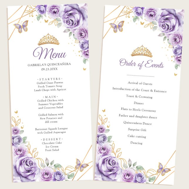 Lilac Purple Gold Floral Quinceanera Program Menu (Creator Uploaded)