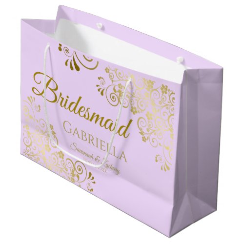 Lilac Purple  Gold Lace Elegant Bridesmaid Large Gift Bag