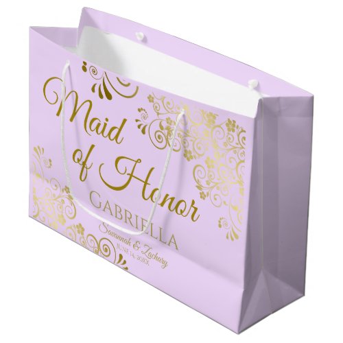 Lilac Purple Gold Lace Maid of Honor Chic Wedding Large Gift Bag