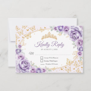 Lilac Purple Gold Quinceanera Reply RSVP Card