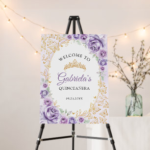 Lilac Purple Gold Quinceanera Welcome Foam Board