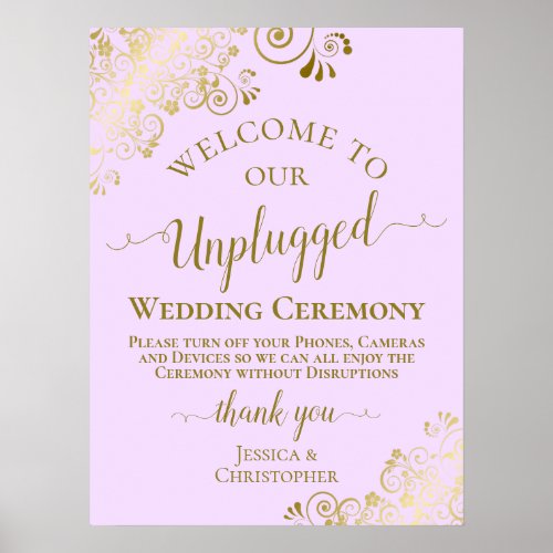 Lilac Purple  Gold Unplugged Wedding Ceremony Poster