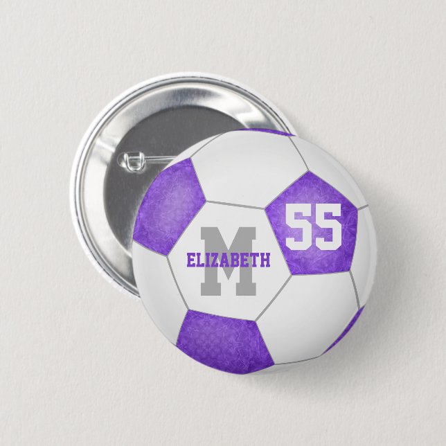 lilac purple gray girly soccer personalized button (Front & Back)