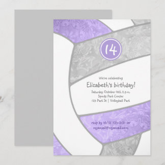 lilac purple gray girly volleyball birthday invitation