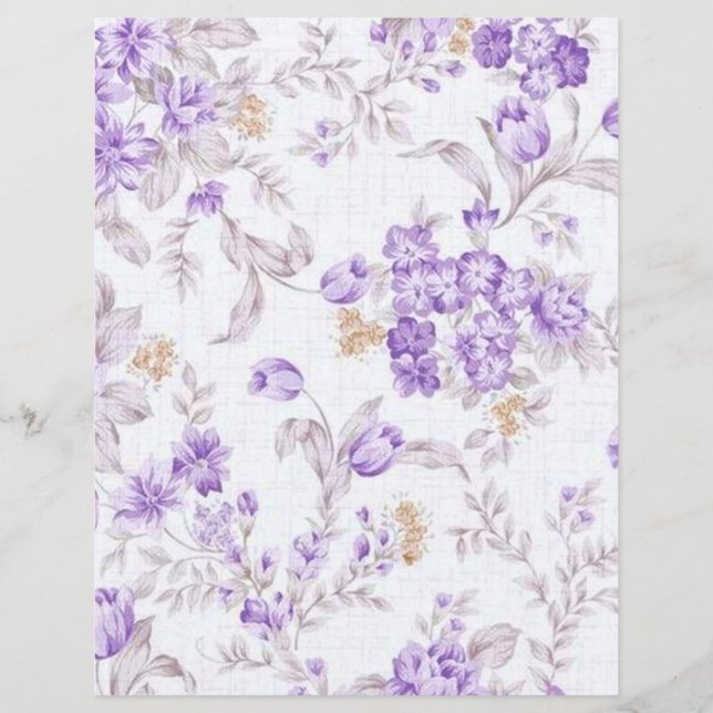 Lilac Purple Gray Pastel Floral Scrapbook Paper (Front)