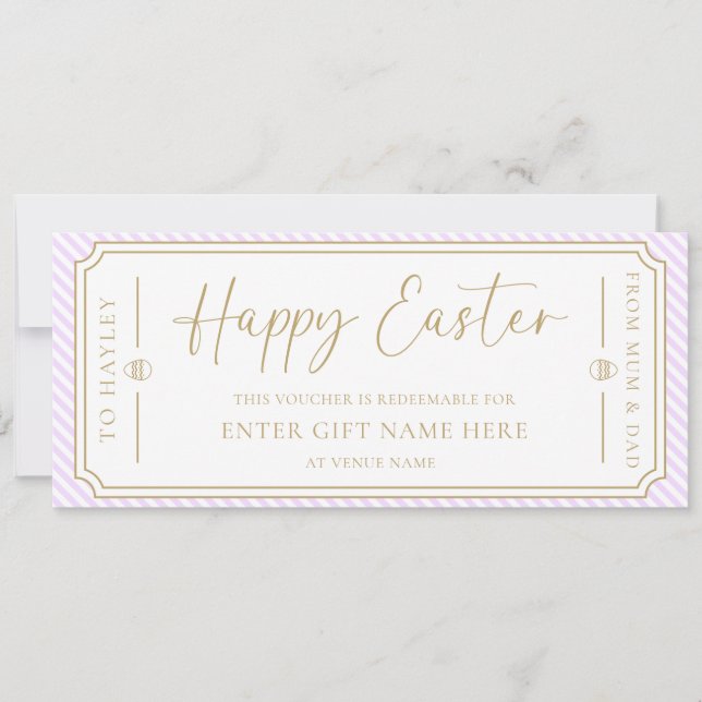 Lilac Purple Happy Easter Gift Voucher Card (Front)