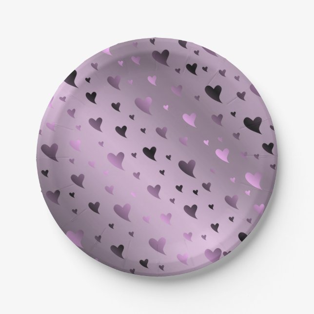 lilac,purple,heart, love, valentine, shape, symbol paper plates (Front)