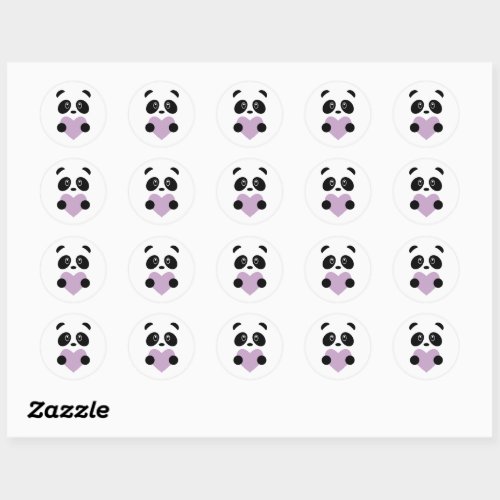 Lilac Purple Heart Panda Classic Round Sticker