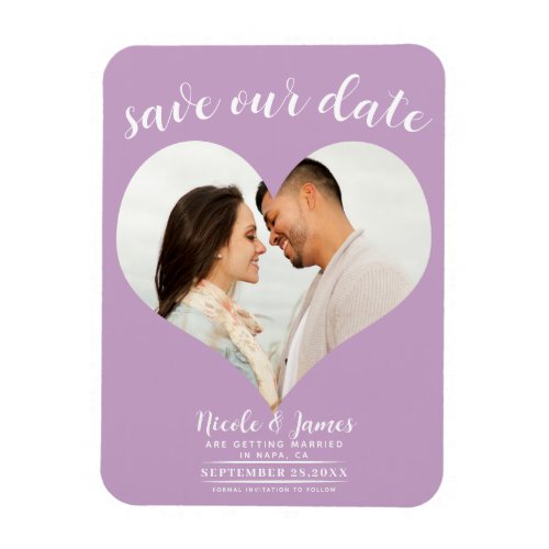 Lilac Purple Heart Photo Wedding Save the Date Magnet