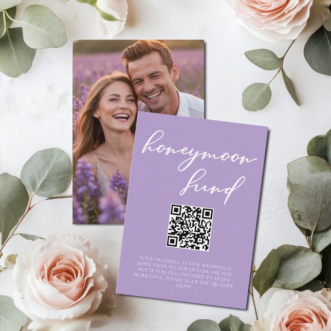 Lilac Purple Honeymoon Fund with Couple Photo Enclosure Card (Creator Uploaded)