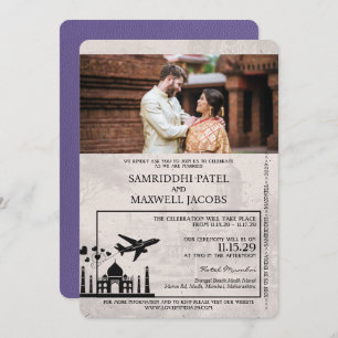 Lilac Purple India Passport Wedding Invitation