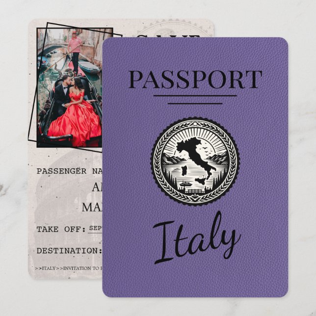 Lilac Purple Italy Passport Save The Date (Front/Back)