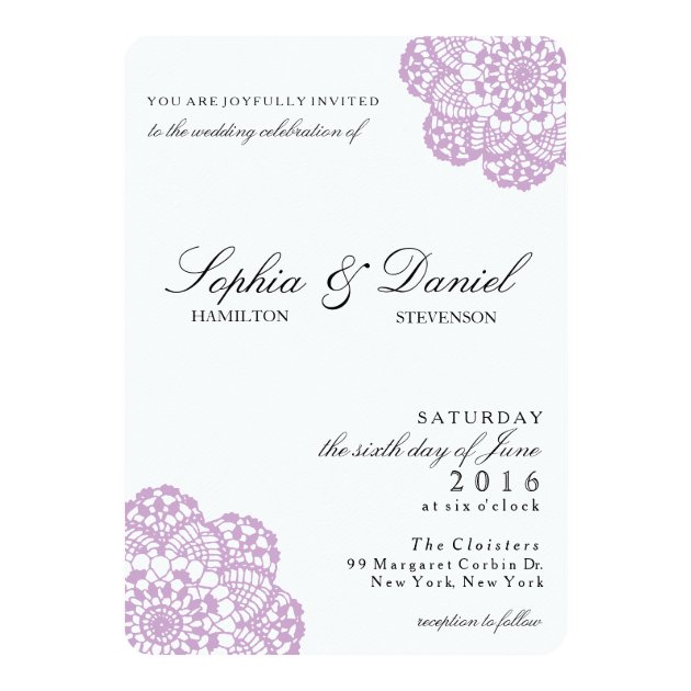 Lilac Purple Lace Doily Wedding Invitation