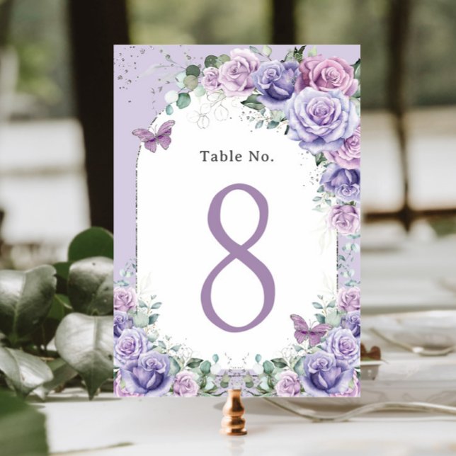 Lilac Purple Lavender Floral Birthday Quinceanera  Table Number (Creator Uploaded)