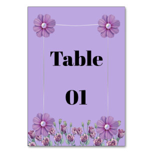 Lilac Purple Lavender Floral Pearl Wedding Table  Number