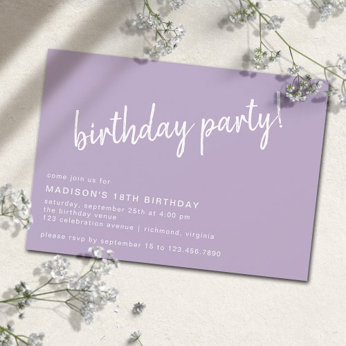 Lilac Purple Lavender  Simple Any Age Birthday Invitation