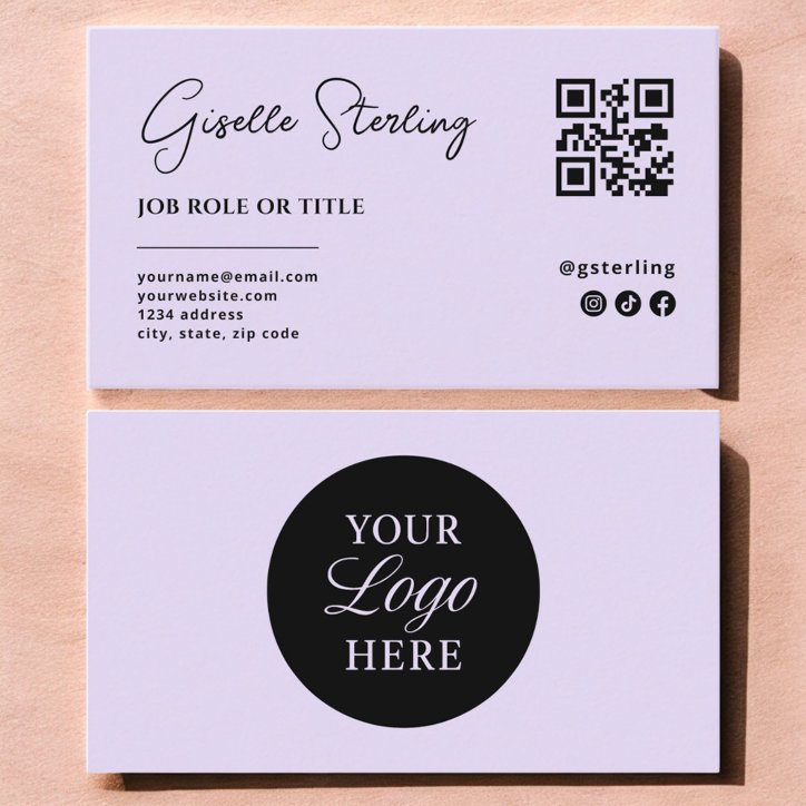 Lilac Purple Logo QR Code Minimalist Professional Business Card