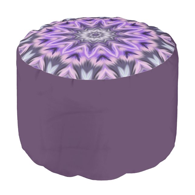 Lilac purple mandala pouf (Angled Front)