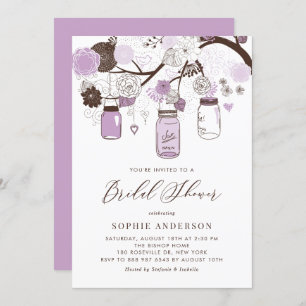 Lilac Purple Mason Jars Bridal Shower Invitation