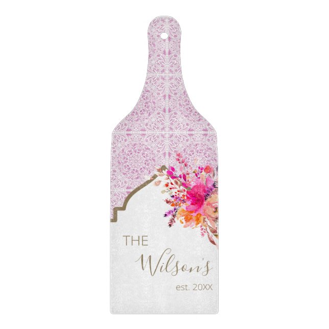 Lilac Purple Mediterranean Tile Monogram Wedding Cutting Board (Front)