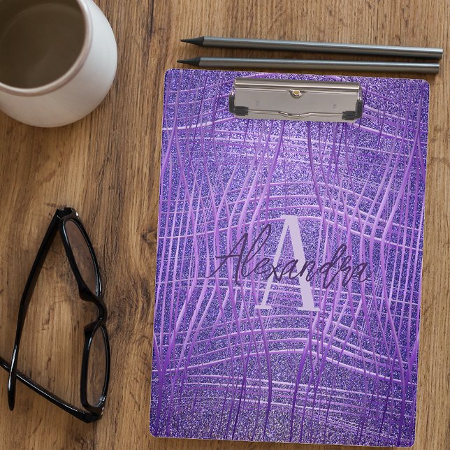 Lilac Purple Metallic Glitter Abstract Monogram Clipboard (Creator Uploaded)