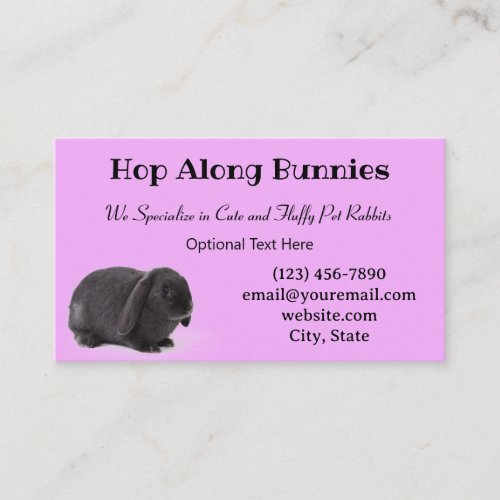 Lilac Purple Mini Lop Bunny Rabbit Breeder Business Card