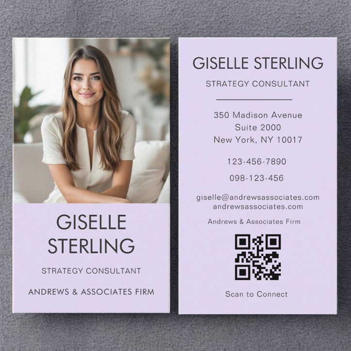 Lilac Purple Minimal Photo QR Code Modern Business Card