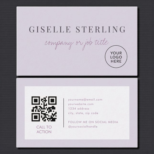 Lilac Purple Minimalist Company Logo QR Code Business Card (Creator Uploaded)