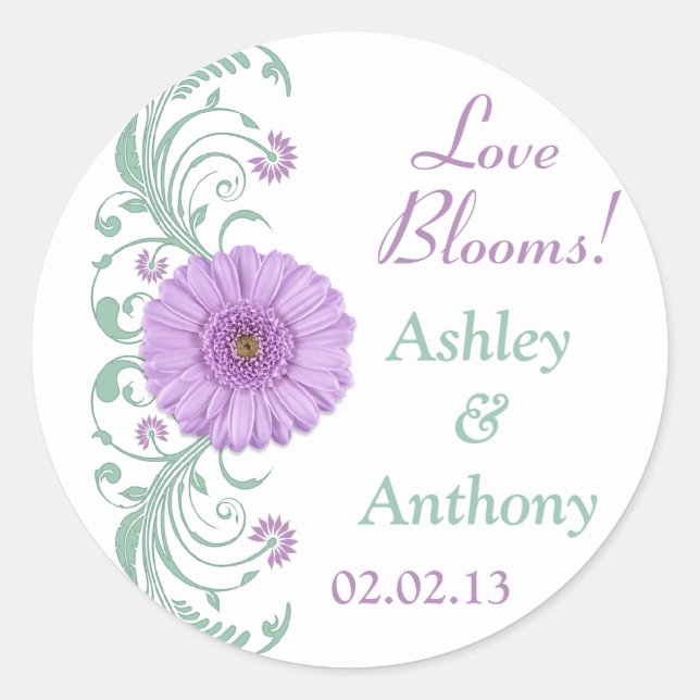 Lilac Purple Mint Floral Wedding Stickers (Front)