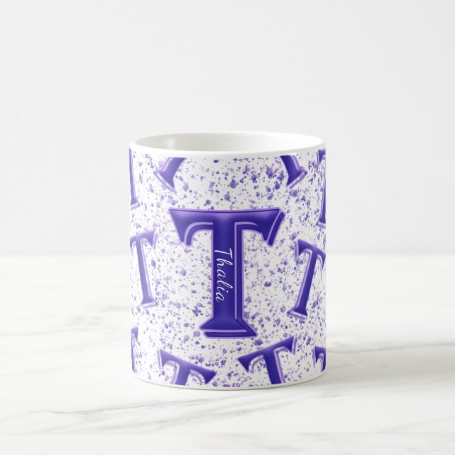 Lilac Purple Modern Monogram Personalized Name Fun Coffee Mug (Center)