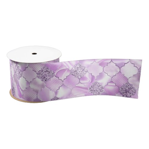 Lilac Purple Moroccan Quatrefoil Pattern Satin Ribbon