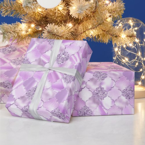 Lilac Purple Moroccan Quatrefoil Pattern Wrapping Paper