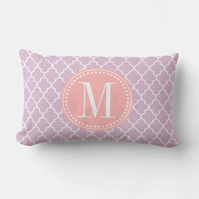 Lilac Purple Moroccan Tiles Lattice Personalized Lumbar Pillow (Front)