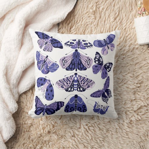 Lilac Purple Moth and Butterfly Throw Pillow