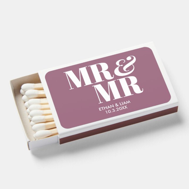 Lilac Purple Mr & Mr Personalized Wedding Matches (Front Open)
