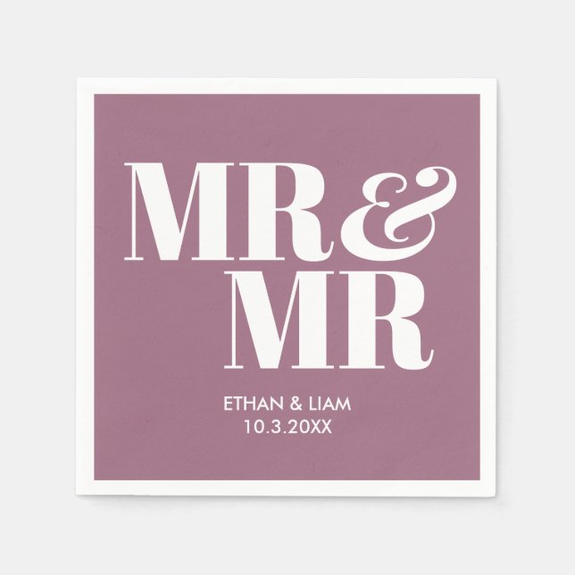 Lilac Purple Mr & Mr Personalized Wedding Napkins (Front)