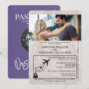 Lilac Purple Nashville Passport Wedding Invitation
