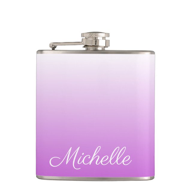 Lilac purple ombre personalized name flask (Front)