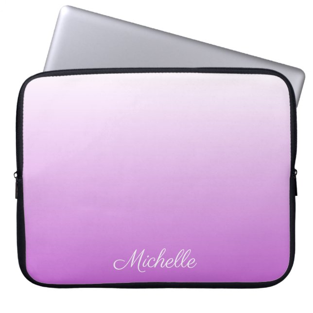 Lilac purple ombre personalized name laptop sleeve (Front)