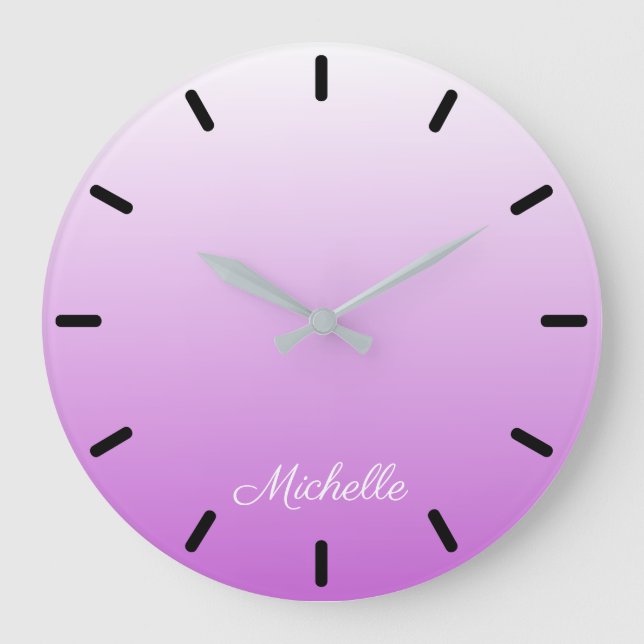 Lilac purple ombre personalized name large clock (Front)