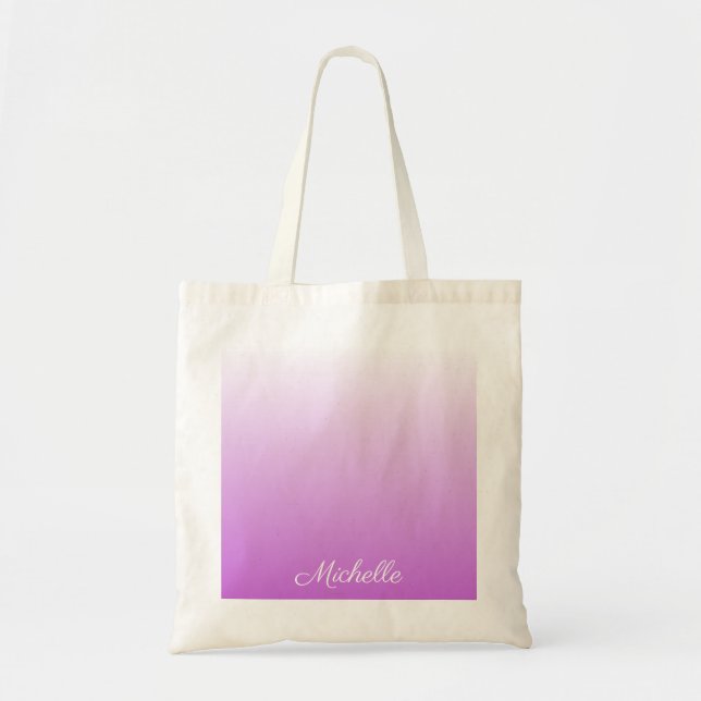Lilac purple ombre personalized name tote bag (Front)