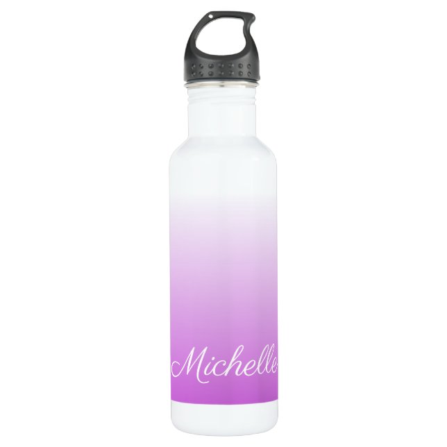 Lilac purple ombre personalized name water bottle (Front)