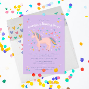 Lilac Purple Pastel Rainbow Unicorn Birthday Party Invitation