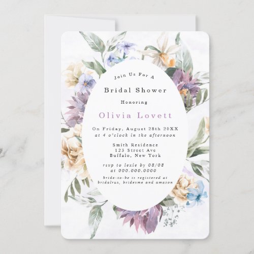 Lilac Purple Peony Wildflowe Bridal Shower Invites