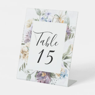 Lilac Purple Peony Wildflower Wedding Table Number Pedestal Sign