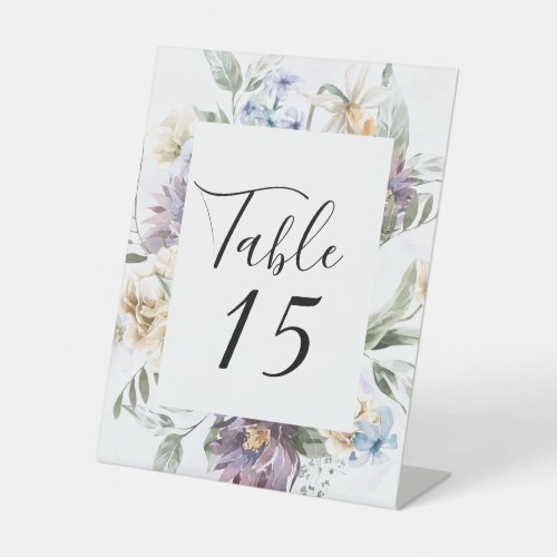 Lilac Purple Peony Wildflower Wedding Table Number Pedestal Sign