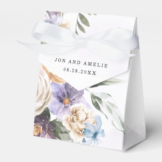 Lilac Purple Peony Wildflowers Bouquet Wedding  Favor Boxes (Front Side)