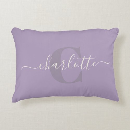 Lilac Purple  Personalized Script Monogram Name Accent Pillow