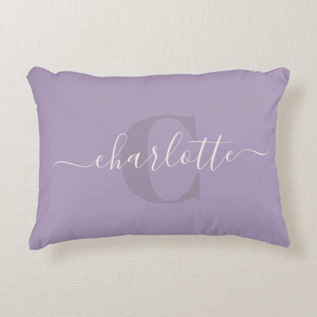 Lilac Purple | Personalized Script Monogram Name Accent Pillow (Front)