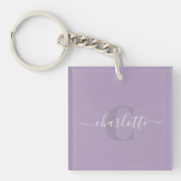 Lilac Purple | Personalized Script Monogram Name  Keychain